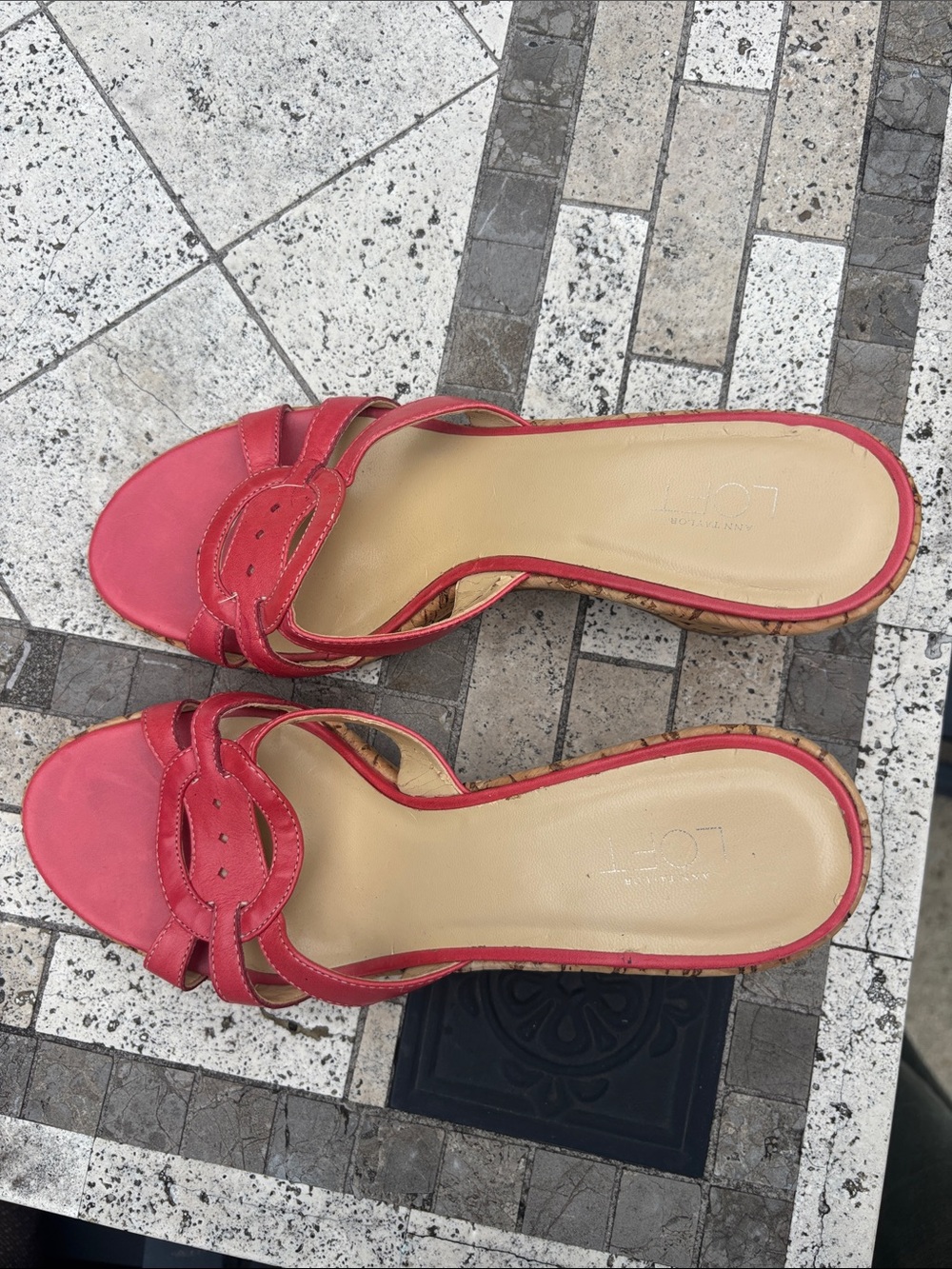 LOFT Red Slide Mules with Knotted Strap Detail